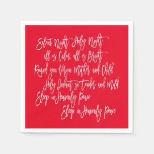 Silent Night Christmas Carol Lyrics Red White Napkins