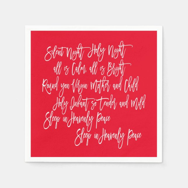 Silent Night Christmas Carol Lyrics Red White Napkins (Front)