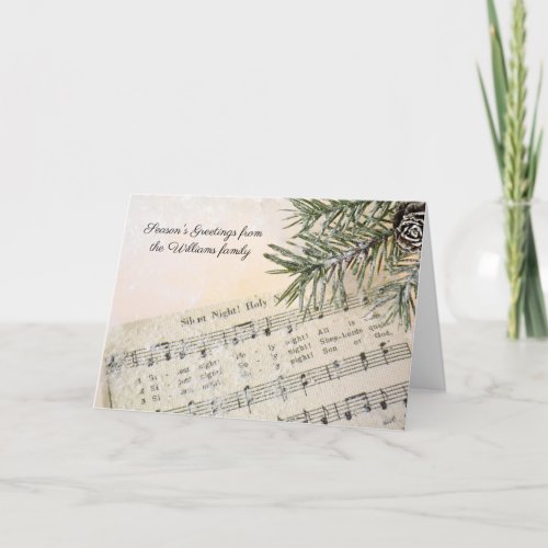 Silent Night Christmas Carol music in snow Holiday Card