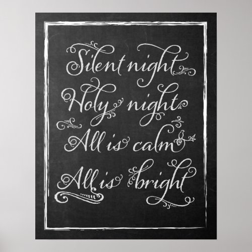 Silent Night Christmas Chalkboard Art Poster