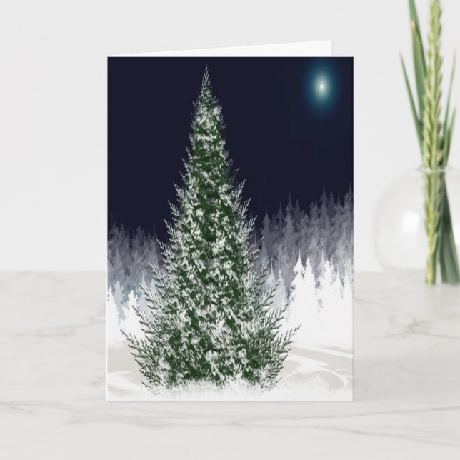 Silent Night Christmas Eve Forest Snowcovered Holiday Card (Front)