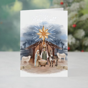 Silent Night Christmas Nativity Watercolor Foil Holiday Card