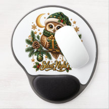 Silent Night Christmas Owl Gel Wrist Mouse Pad
