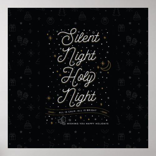 Silent Night Christmas Poster 24x24  Black