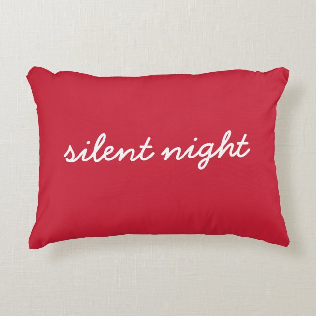 Silent Night Christmas Quote Festive Red Modern Accent Pillow (Front)
