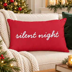 Silent Night Christmas Quote Festive Red Modern Accent Pillow
