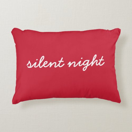 Silent Night Christmas Simple Script Red Accent Pillow