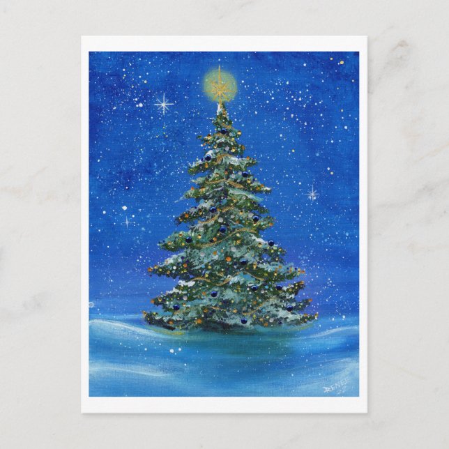 Silent night Christmas tree by Renee Lavoie Holida Holiday Postcard (Front)