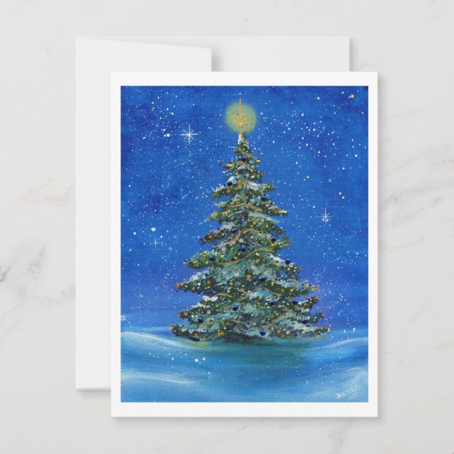 Silent night Christmas tree by Renee Lavoie Holiday Card (Front)