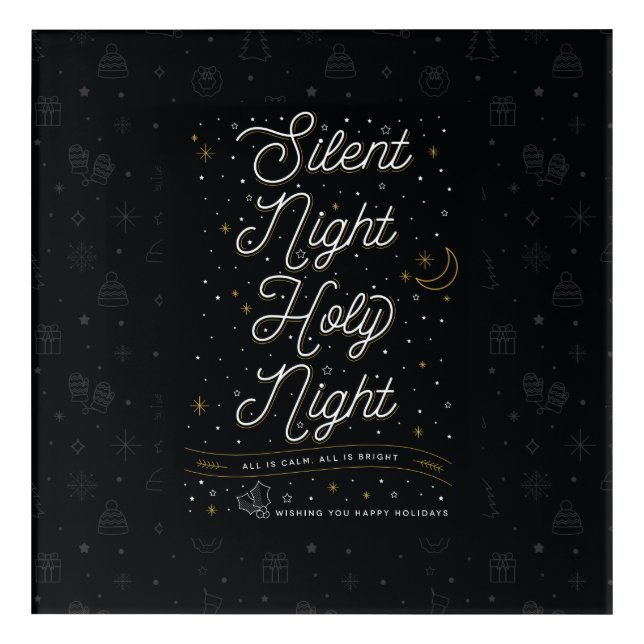 Silent Night Christmas Wall Art 12x12 / Black (Front)