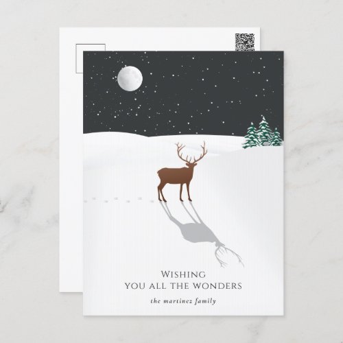 Silent Night Christmas Wonders Deer Stars Moon Holiday Postcard