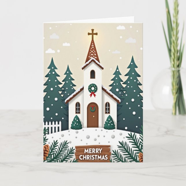 Silent Night Church Christmas Card (Front)