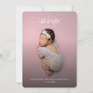 Silent Night Cute Christmas Baby Photo Birth Announcement