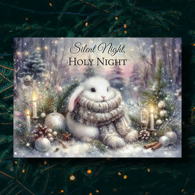 Silent Night Cute Rabbit KJV Bible Verse Christmas Holiday Card (Creator Uploaded)