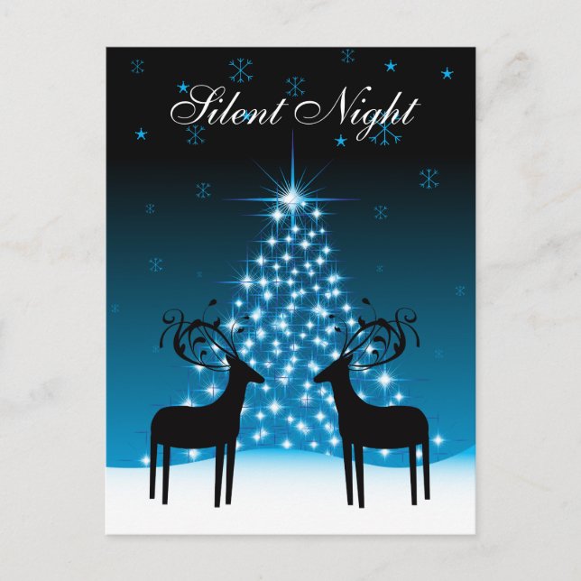 Silent Night ~ Deer and Christmas Tree Holiday Postcard (Front)