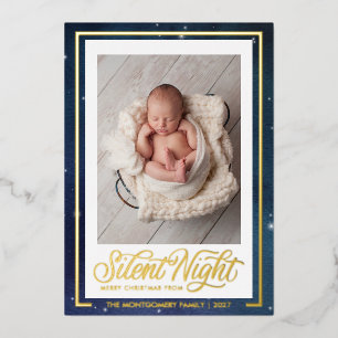 Silent Night Elegant Baby Photo Foil Holiday Card