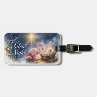 Silent Night Flamingo Nativity Luggage Tag