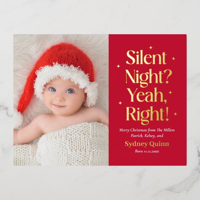 Silent Night Foil New Baby Christmas Postcard (Front)