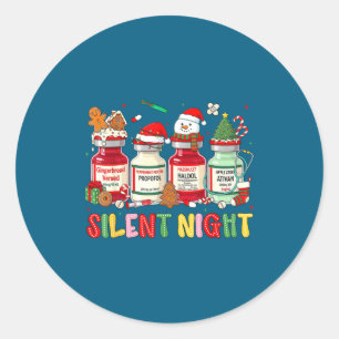 Silent Night Funny Nurse Christmas Design  Classic Round Sticker