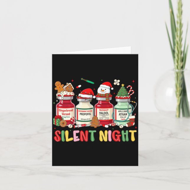 Silent Night Funny Nurse Christmas Design Long Sle Card (Front)