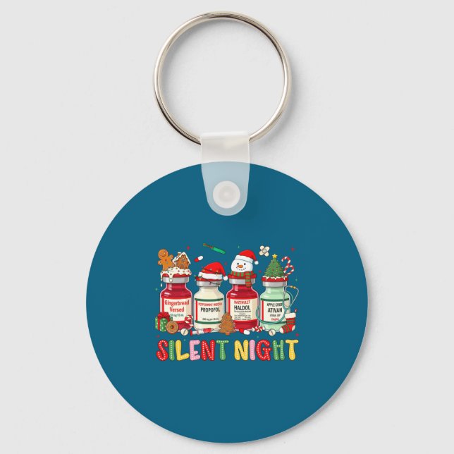 Silent Night Funny Nurse Christmas Design Long Sle Keychain (Front)