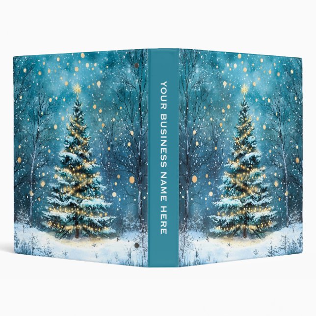 Silent Night Glow Bright Christmas Forest Tree 3 Ring Binder (Background)