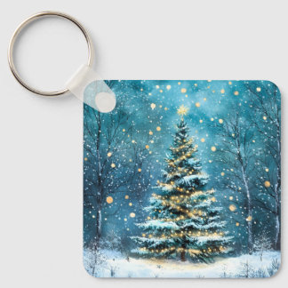Silent Night Glow Bright Christmas Forest Tree Keychain