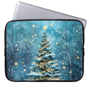 Silent Night Glow Bright Christmas Forest Tree Laptop Sleeve