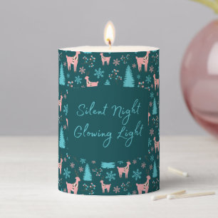 Silent Night Glowing Light Reindeers and Snowflake Pillar Candle