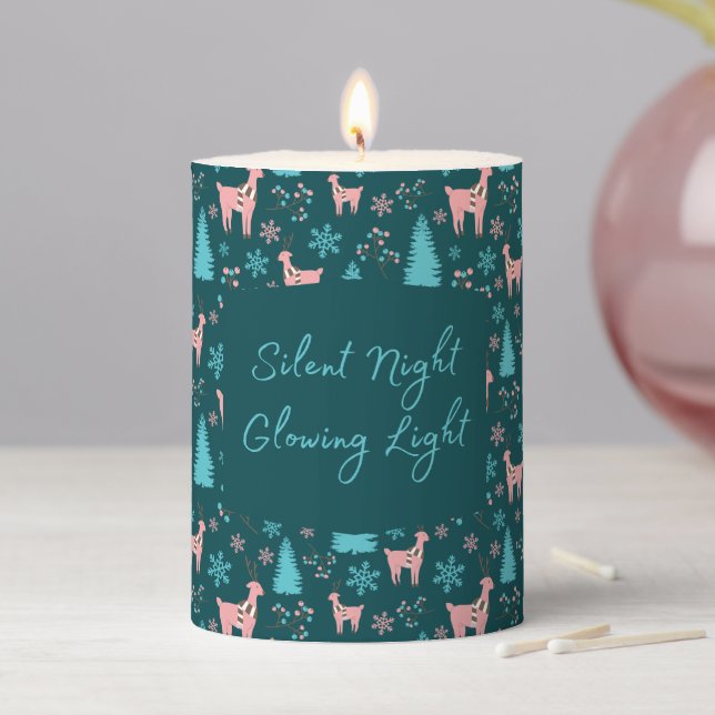 Silent Night Glowing Light Reindeers and Snowflake Pillar Candle (In Situ)