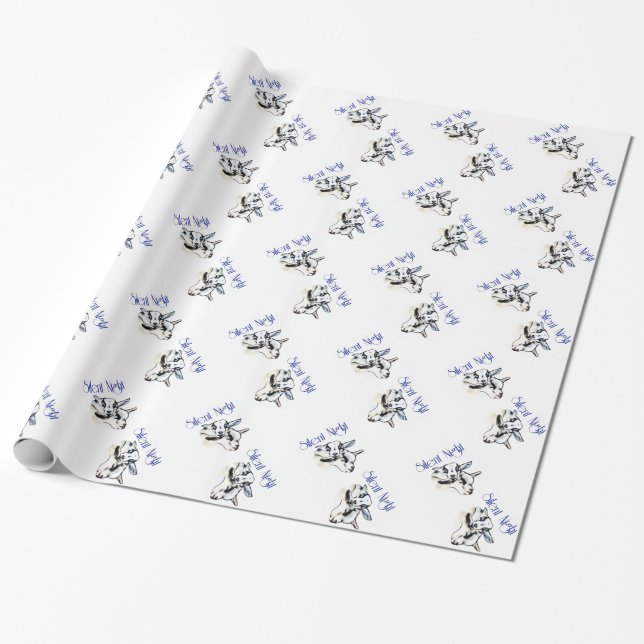 Silent Night Goat Christmas Wrapping Paper (Unrolled)