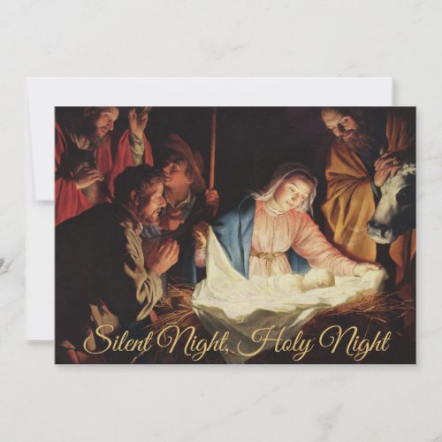 Silent Night Gold Nativity Religious Christmas Holiday Card