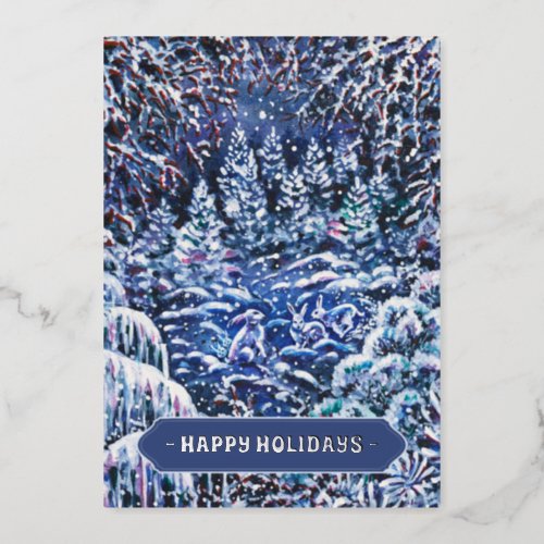 Silent Night Hand_painted Watercolor Christmas Foil Holiday Card