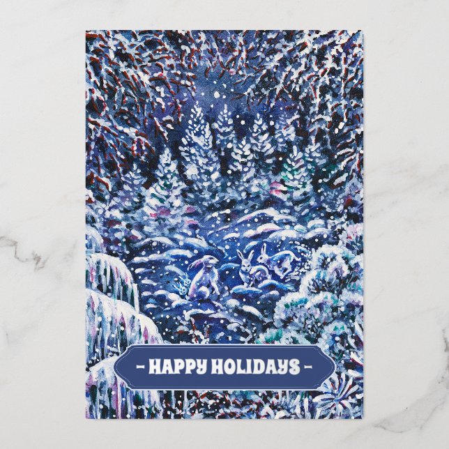 Silent Night Hand-painted Watercolor Christmas Foil Holiday Card (Front)