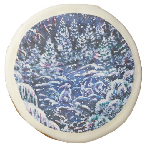 Silent Night Hand_painted Watercolor Winter Forest Sugar Cookie
