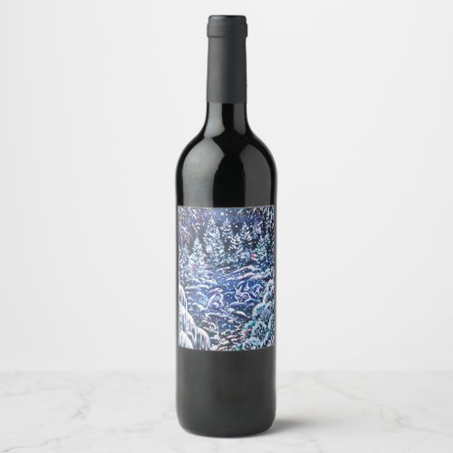 Silent Night Hand_painted Watercolor Winter Forest Wine Label