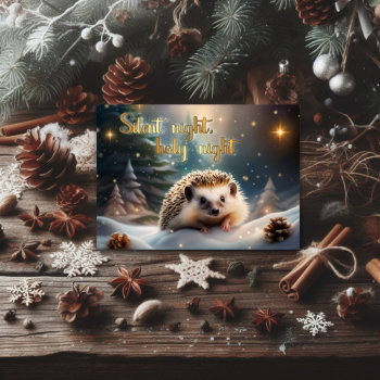 Silent Night Hedgehog Winter Wonderland Christian  Holiday Card by SingingMountains at Zazzle