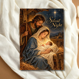 Silent Night Holy Family Jesus Mary Joseph Holiday Card