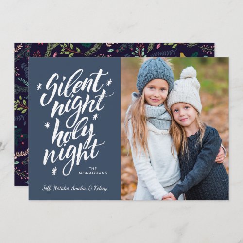 Silent Night Holy Night  Blue  Photo Holiday Card