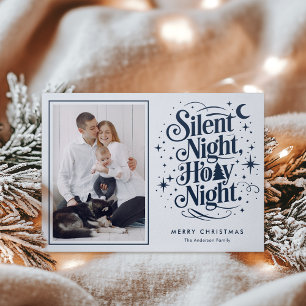 Silent Night Holy Night Christmas Holiday Letterpress Photo Cards