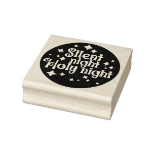 Silent Night Holy Night Christmas Square Wood Rubber Stamp