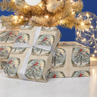 Silent Night, Holy Night Christmas Tree with Birds Wrapping Paper