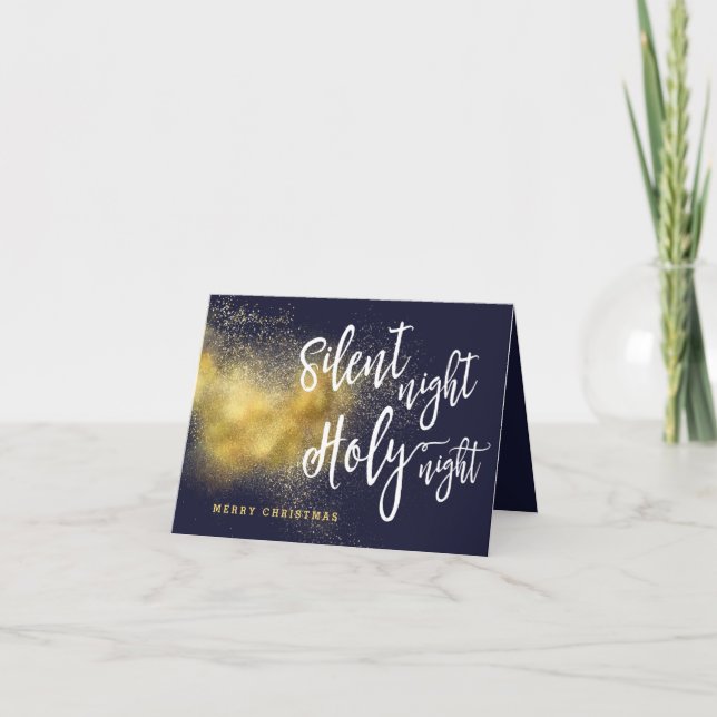 Silent Night Holy Night Gold Black Holiday Card (Front)