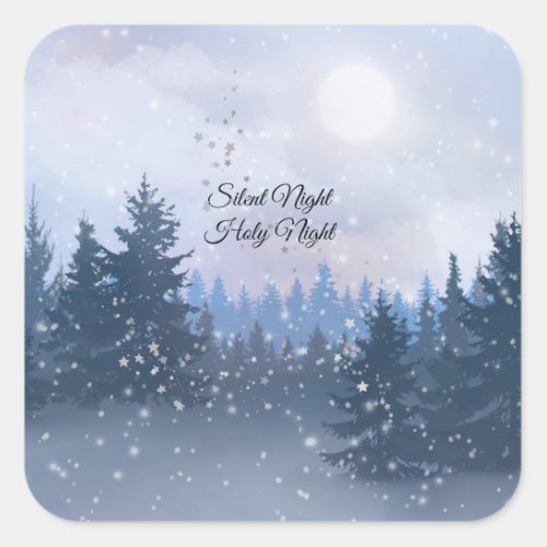 Silent Night Holy Night Magic Winter Illustration Square Sticker