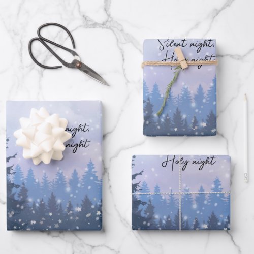 Silent Night Holy Night Magic Winter Illustration  Wrapping Paper Sheets