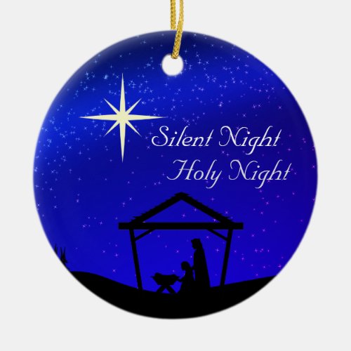 Silent Night Holy Night Nativity Christmas  Ceramic Ornament