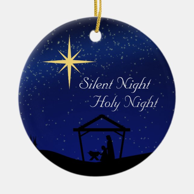 Silent Night, Holy Night Nativity Christmas Ceramic Ornament (Front)