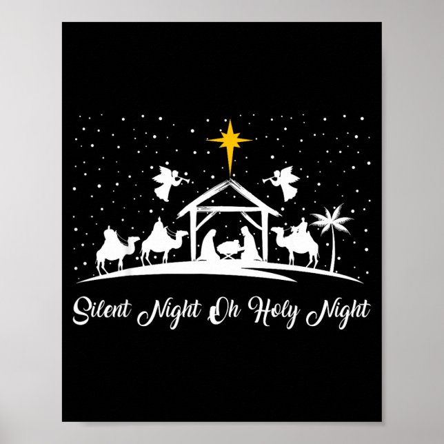Silent Night Holy Night Nativity Scene Christian C Poster (Front)