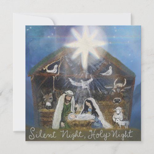 Silent Night Holy Night Nativity Scene Holiday Card