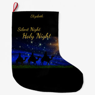 "Silent Night Holy Night" Personalized Name Large Christmas Stocking